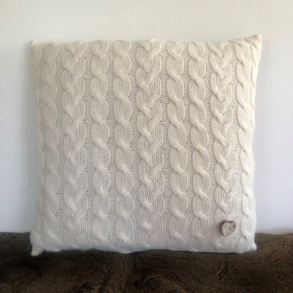 Ready to ship recycled minimalist pillow cable knit applique I Upcycled sweater cushion Eco Friendly home decor | 18"x18" |Housewarming gift