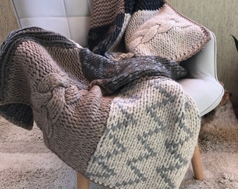 Alpaca blanket | Cozy throw blanket |  Chunky knit afgan | Wool blanket | Living room decor| Afghan | Patchwork trow