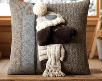 Handmade Alpaca Funny Dog Throw Pillow Cover Farmhouse Decor Accent Cushion