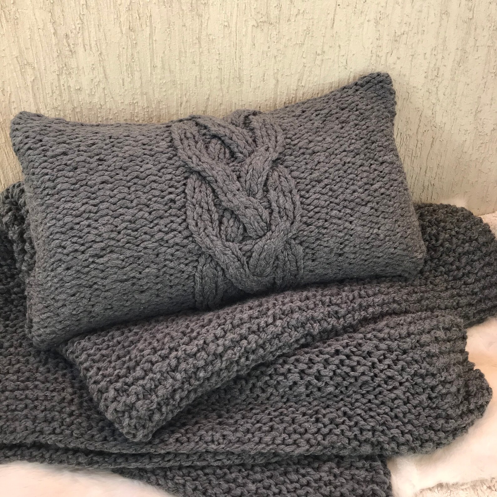 Cable knit lumbar pillow Alpaca chunky knit throw pillow Etsy