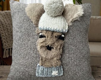 Handmade Alpaca Small Deer Throw Pillow Case : Farmhouse Decor Accent Cushion