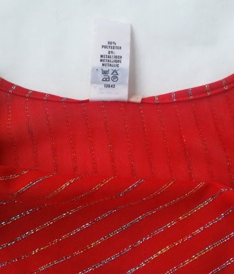 80s Red Elastic Blouse Vintage Cowl Neckline Metalic Thread fabric Size XXS 36