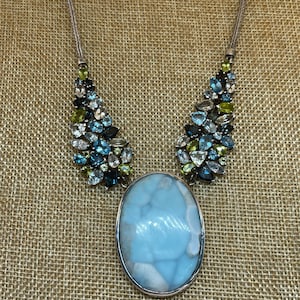 Vintage MarahLago  Sterling Larimar and  Multi Gem Stone Necklace