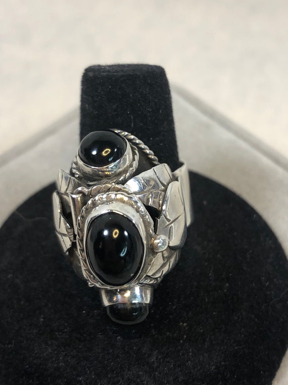 Vintage Sterling Onyx Southwestern Poison Ring