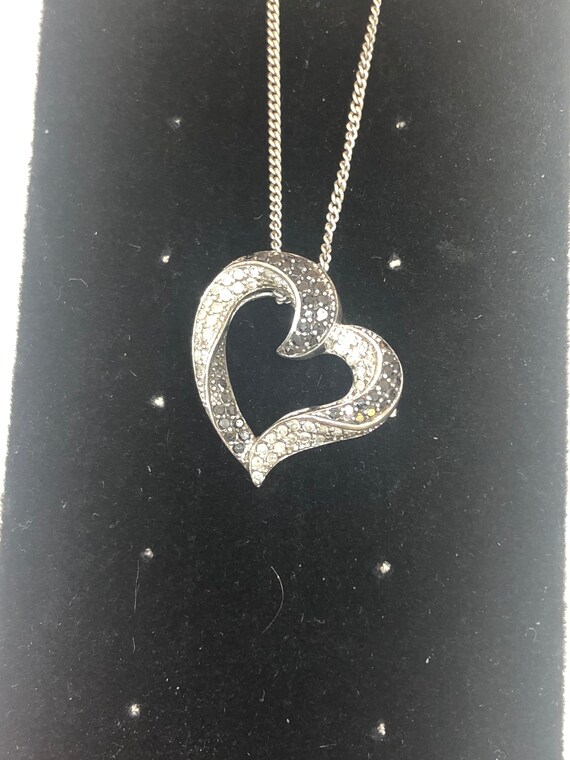 Vintage Sterling Diamond Heart Pendant - image 7
