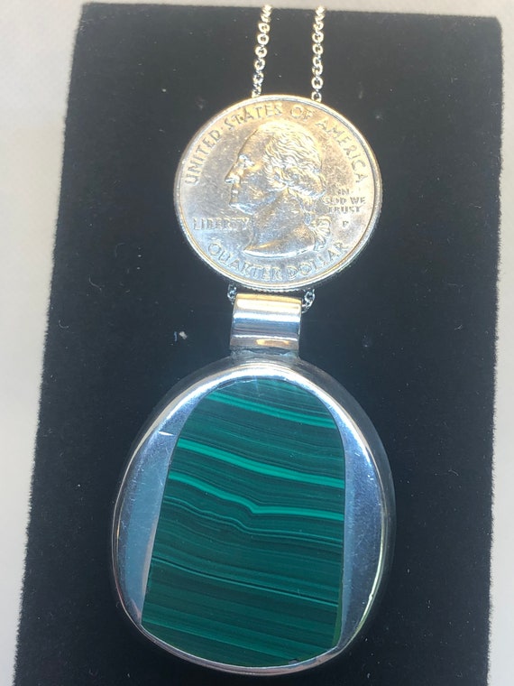 Vintage Sterling Malachite Pendant and Chain - image 5