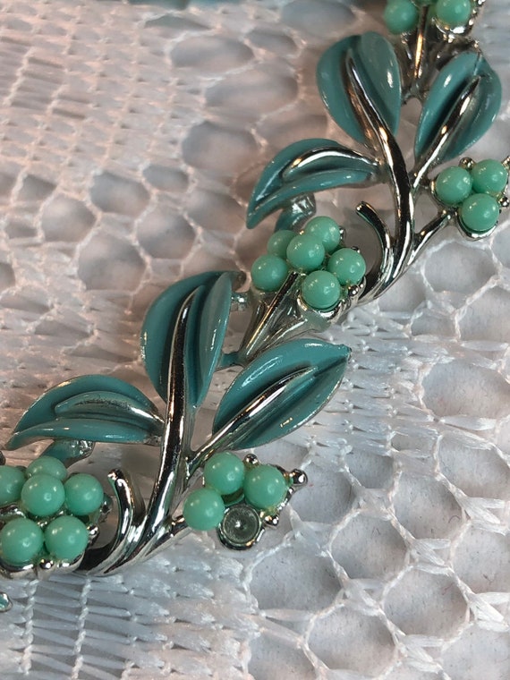 Vintage Coro 1950s Teal Enamal Silver Tone Choker - image 3