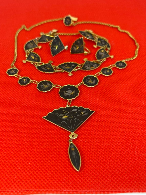 Vintage damascene Necklace,Bracelet and Earring S… - image 8