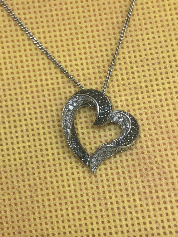 Vintage Sterling Diamond Heart Pendant - image 1
