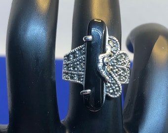 Vintage Sterling Onyx Marcasite Ring