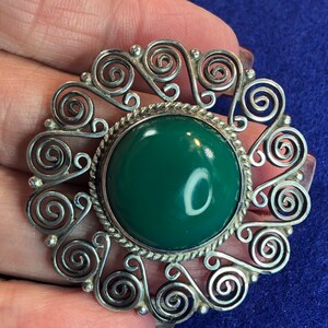 Vintage Sterling Green Onyx Brooch