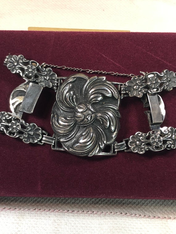 Antique Sterling Rare Heavy Floral Bracelet