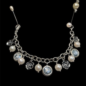 Vintage Sterling, Pearl & Roman Glass Or Paz Bracelet