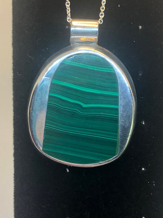 Vintage Sterling Malachite Pendant and Chain - image 1