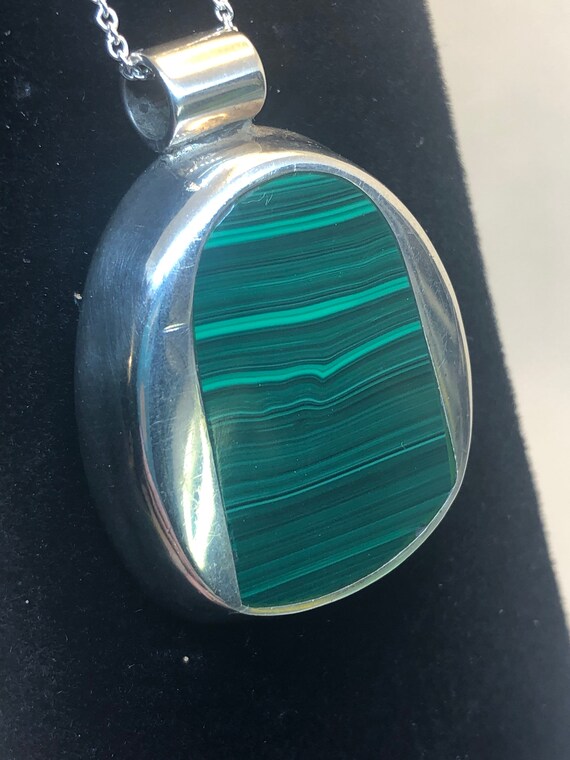Vintage Sterling Malachite Pendant and Chain - image 6