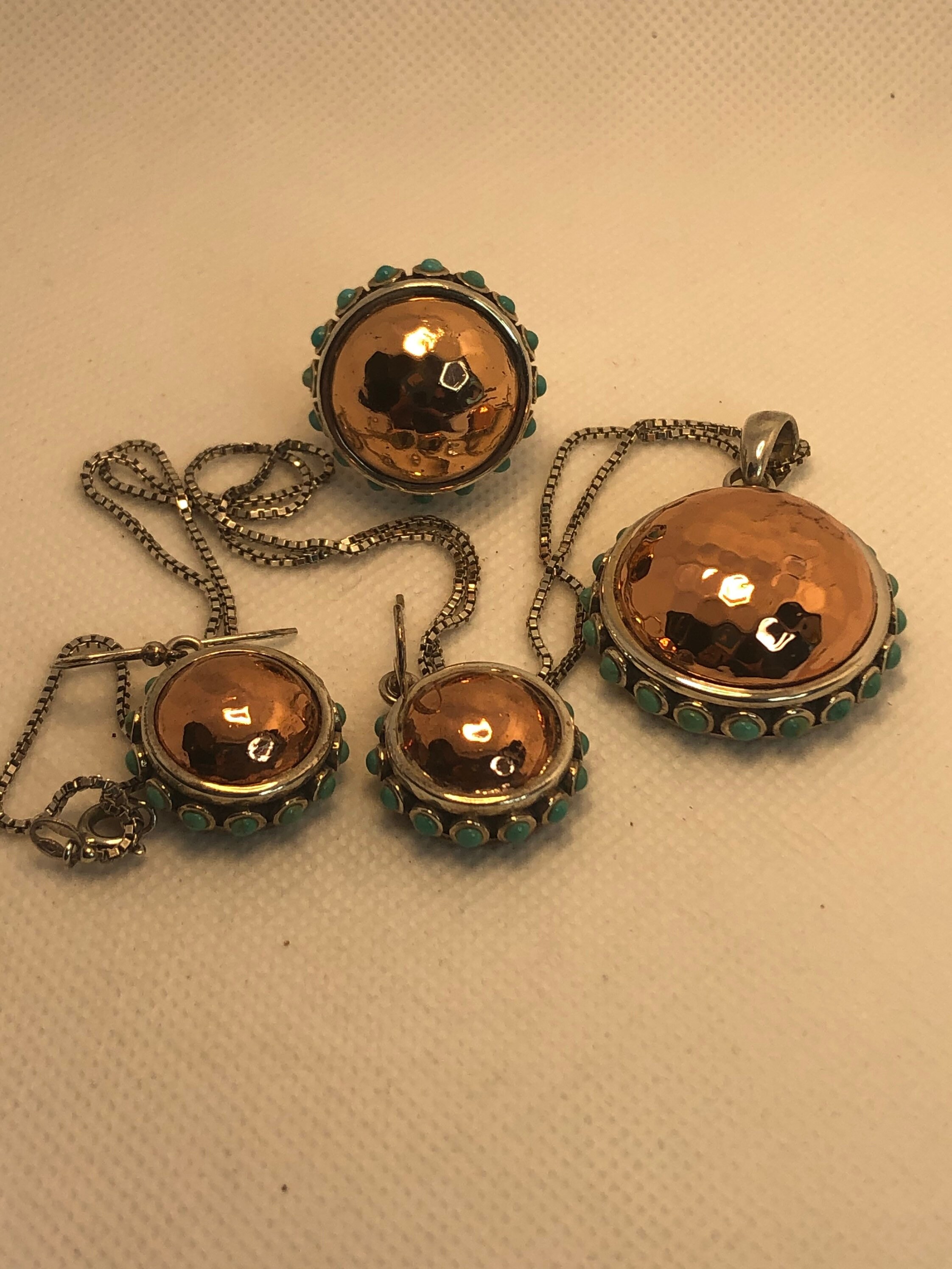 Vintage Barse Sterling Copper and Turquoise Hammered Pendant Etsy