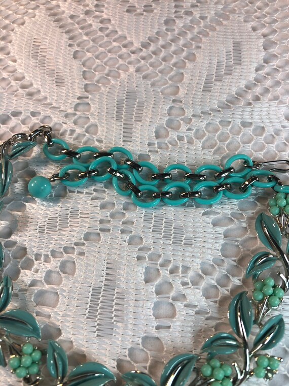 Vintage Coro 1950s Teal Enamal Silver Tone Choker - image 6