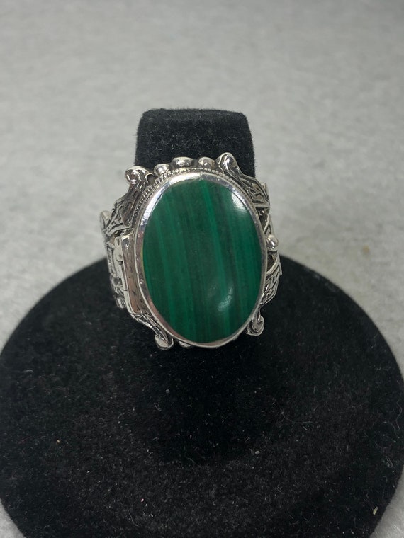 Vintage Sterling Malachite Poison Ring