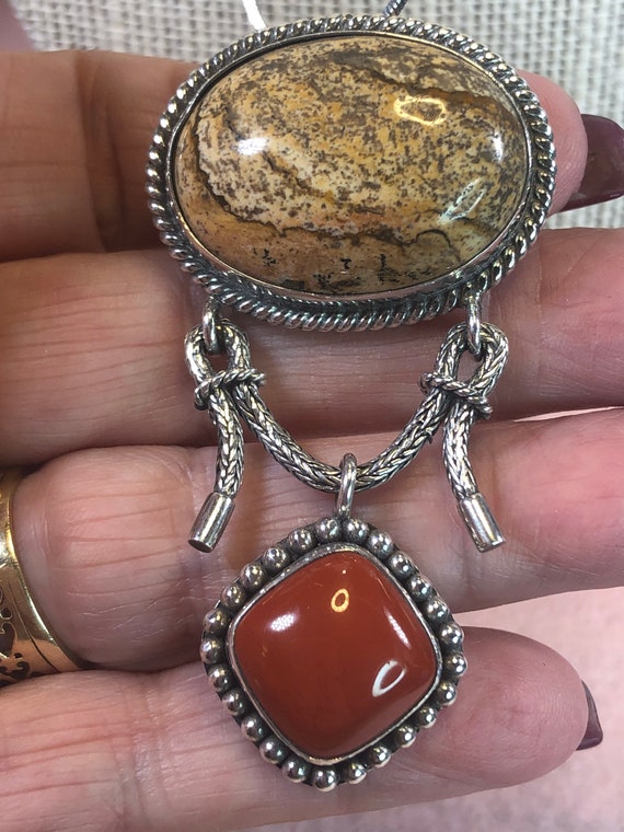 Vintage Sterling Indonesian Picture Jasper/Red Ja… - image 2