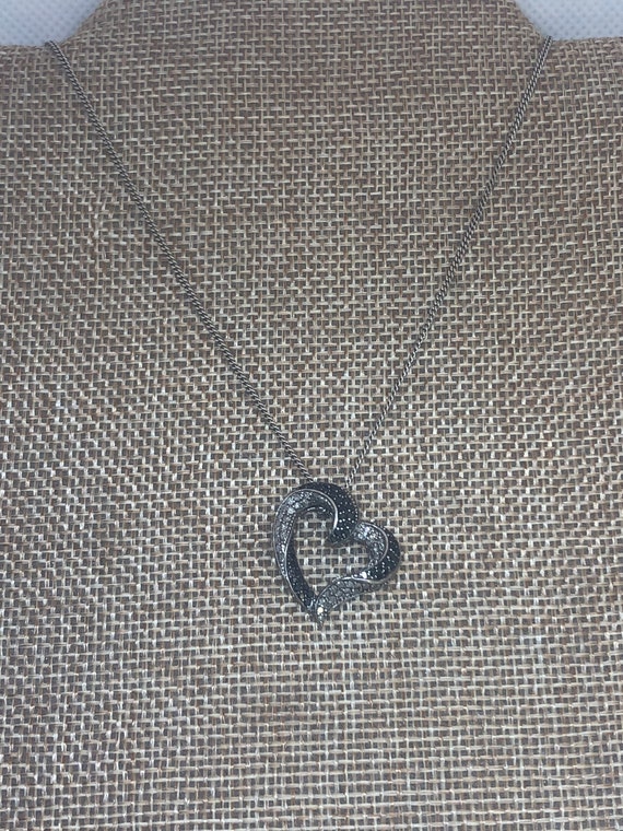 Vintage Sterling Diamond Heart Pendant - image 6