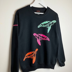 Neon turtle trio sweatshirt- Novelty print -  unisex- statement sweater - handmade