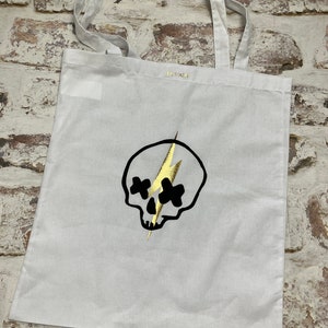 Cross eyed skull and bolt tote bag - customisable