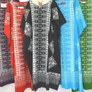 New MALAYA 100% Cotton Kaftan Dress Maxi Long Tunic Batik One Size Plus Beach