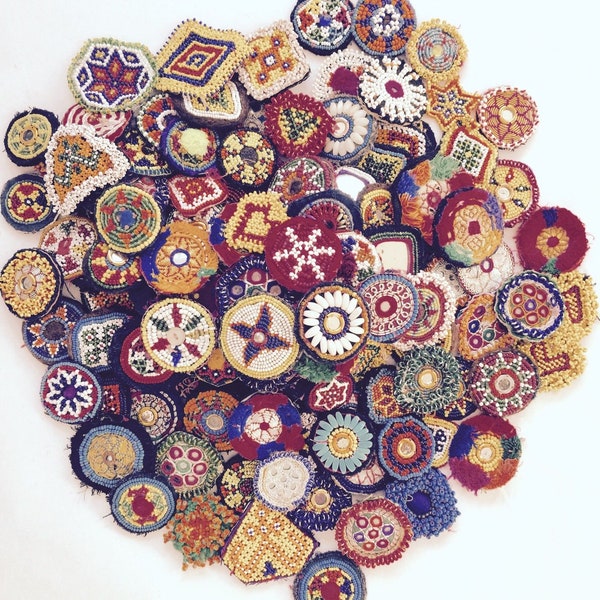 40 Small Kuchi Afghan Tribal Beaded Dress Medallion 30 Wholesale Medals Job lot Afghanistan Hand Made Patches Patch