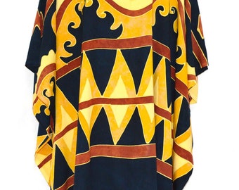 ETHNIC Poncho Top Blouse Tunic Kaftan Plus Bold Hippie Fancy Short Caftan Dress T shirt Baggy Kurta Abstract Motif Ladies Womens Casual New