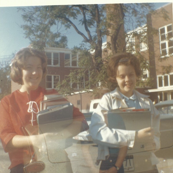 Original vintage color photo, Ephemera, Old photo, Snapshot, Vernacular, double exposure, 1960s, 60s, old car, retro car