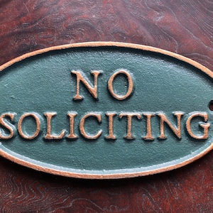 Green No Soliciting Plaque, Green No Soliciting Sign, Upscale No Soliciting Sign, Metal No Soliciting Sign,No Soliciting Sign, Doorbell Sign