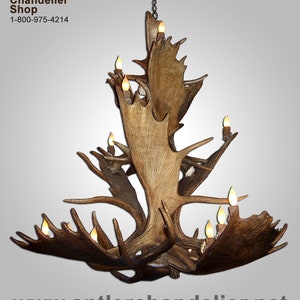 MOOSE3TR-7 Real Antler Moose Triple Tier Chandelier