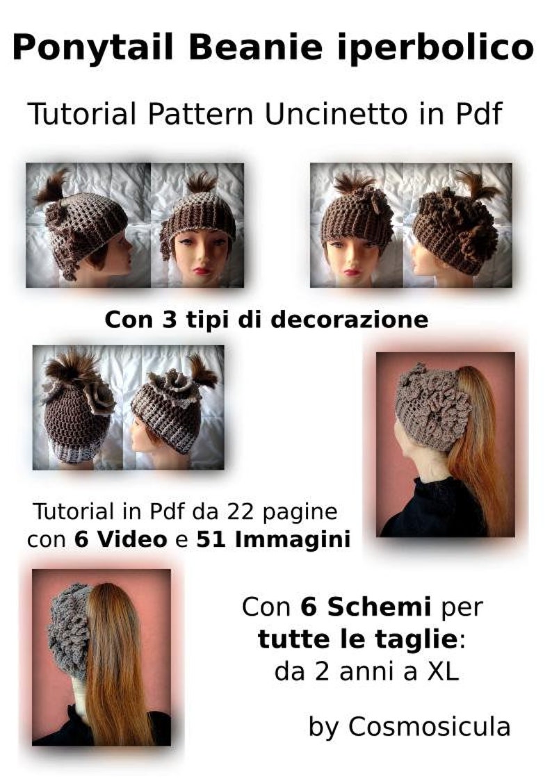 English version 6 Videos 51 Images US Terms All sizes Hyperbolic Ponytail beanie Crochet Pattern Turorial 22 pages Instant download