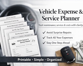 Vehicle Expense & Service Planner Car Maintenance Log Auto Repair Tracker Printable Vehicle Maintenance Cost Organizer