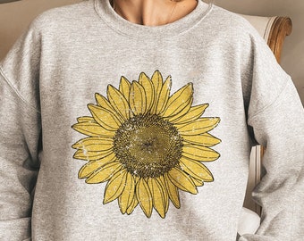 Vintage Inspired Sunflower sweatshirt cottagecore Botanical Tshirt Boho aesthetic clothing sunflower crewneck trendy sweatshirt wildflower