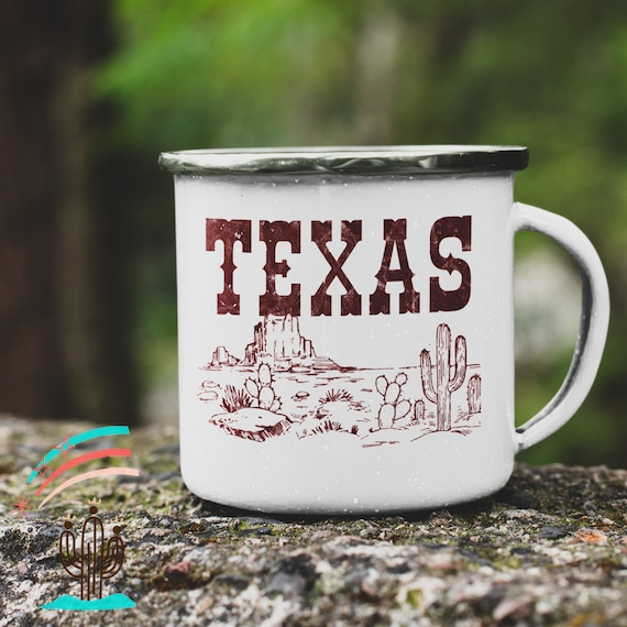 Texas Western Camping Mug ,western Coffee Mug ,enamel Mug, Cowboy Gift,  Country Western Gift, Wild West, Rustic Decor, Vintage Enamel Mug 