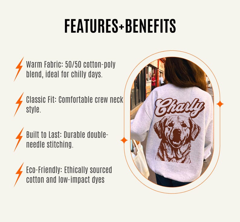 May include: A light gray sweatshirt with a brown dog illustration and the name "Charly" printed in brown on the back. The sweatshirt features a crew neck and a comfortable fit.