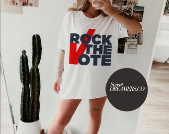 Rock The Vote T- Shirt,Vintage Style, 2020 Election T-Shirts, Political tee, Your Voice Matters,Democrat Shirt,Register to Vote,Feminist tee