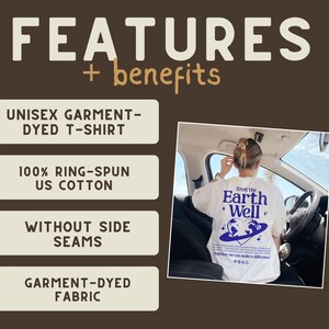 May include: A white unisex t-shirt with a blue graphic that says "Treat the Earth Well" and features a globe with a heart. The shirt is made from 100% ring-spun US cotton and is garment-dyed.