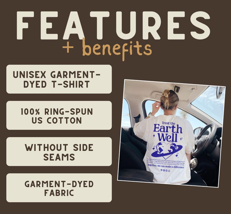 May include: A white unisex t-shirt with a blue graphic that says "Treat the Earth Well" and features a globe with a heart. The shirt is made from 100% ring-spun US cotton and is garment-dyed.