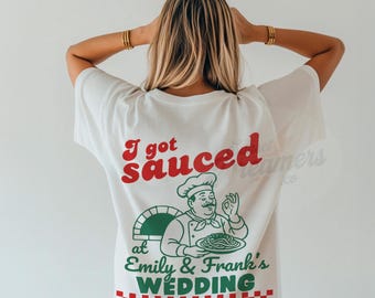 Camiseta con salsa, camiseta de pizza para boda, camiseta de pizza, camiseta de boda, merchandising de boda, regalos para recién casados, camiseta de pizza personalizada, camiseta de boda italiana