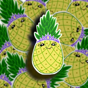 Pineapple Princess Decal, waterproof sticker, illustration, decorative, journal, planner stickers, computers, water bottle
