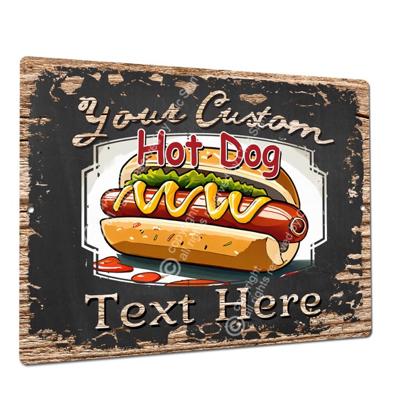 Custom Hot Dog Rustic Metal Sign, Personalized American Diner Food Wall Decor, Grill BBQ Gift Ideas for Him/Her, Cooking Restaurant PP4321