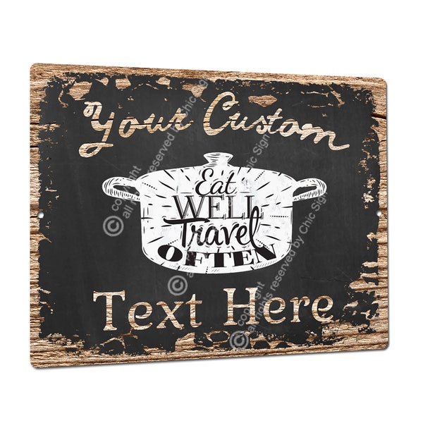 Custom Any Text Eat Well Travel Often Pot Metal Sign, Personalized Rustic Design Kitchen Home Decor, Cooking Gift Ideas for Him/Her, PP4318