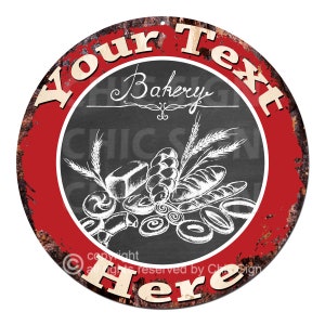 Custom Text Round Bakery Metal Sign, Personalized Wall Decor, Home Decor, Cafe Shop Business Sign, Aluminum Metal Kitchen Art, Bread, CP0190