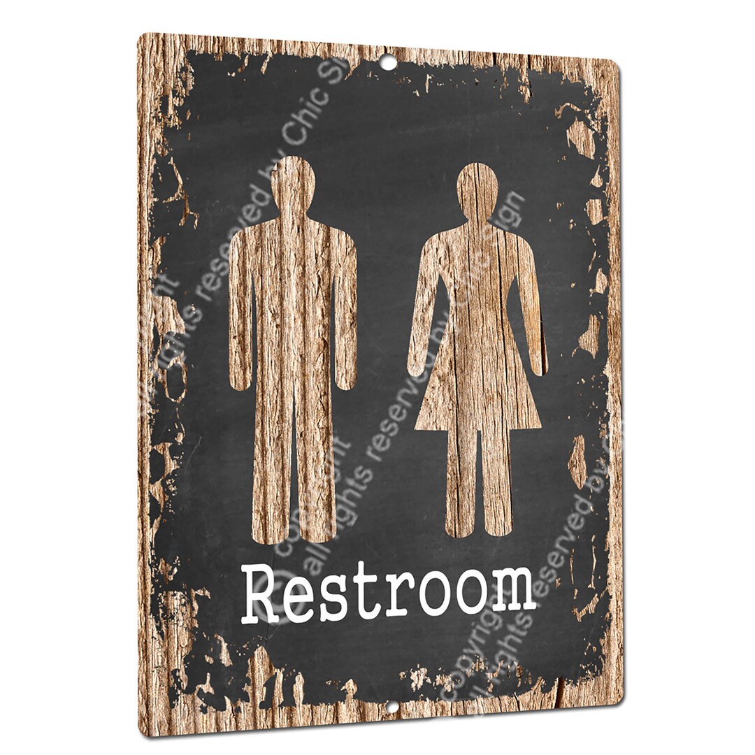 Rustic Style Restroom Metal Sign, Unisex Bathroom Washroom Wood Design ...