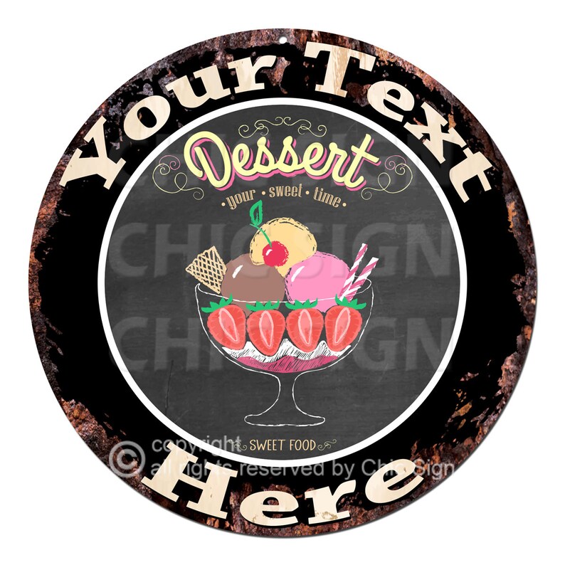 Sundae Lettering Custom Sundae Parfait Dessert Metal Sign, Personalized Aluminum Cafe ...