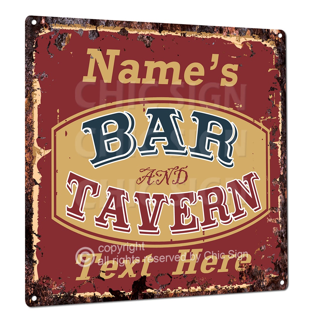 Custom Text Bar and Tavern Square Metal Sign, Personalized Name Gift ...