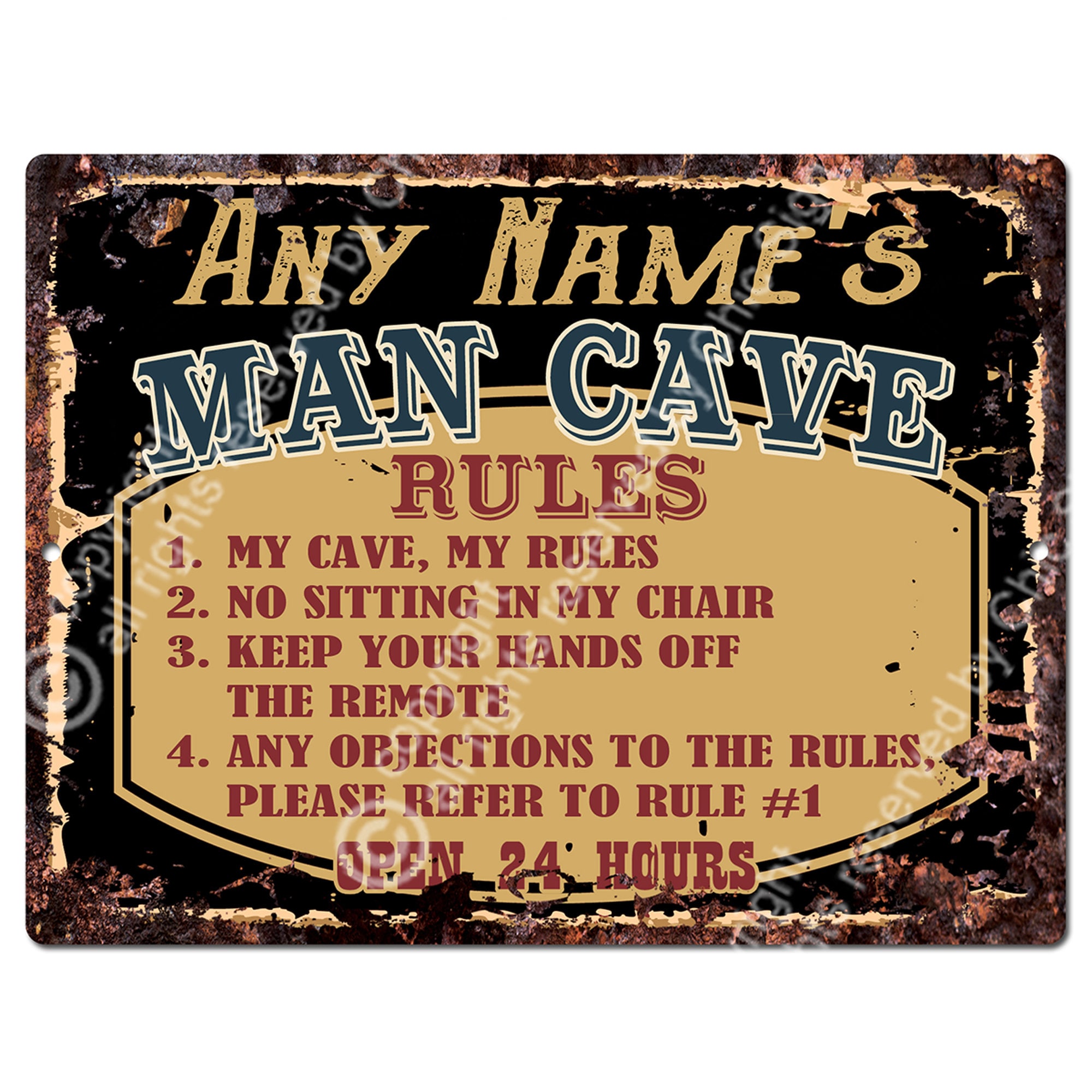 Custom Man Cave Rules Metal Sign, Personalized Gift Ideas, Garage, Man ...