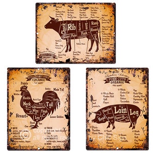 Farm Animals Meat Cut Metal Sign Design, Beef Pork Chicken, Gift Ideas for Him/Her, Kitchen, Shop Wall Decor, Butcher Shop, Metal Art PP0009